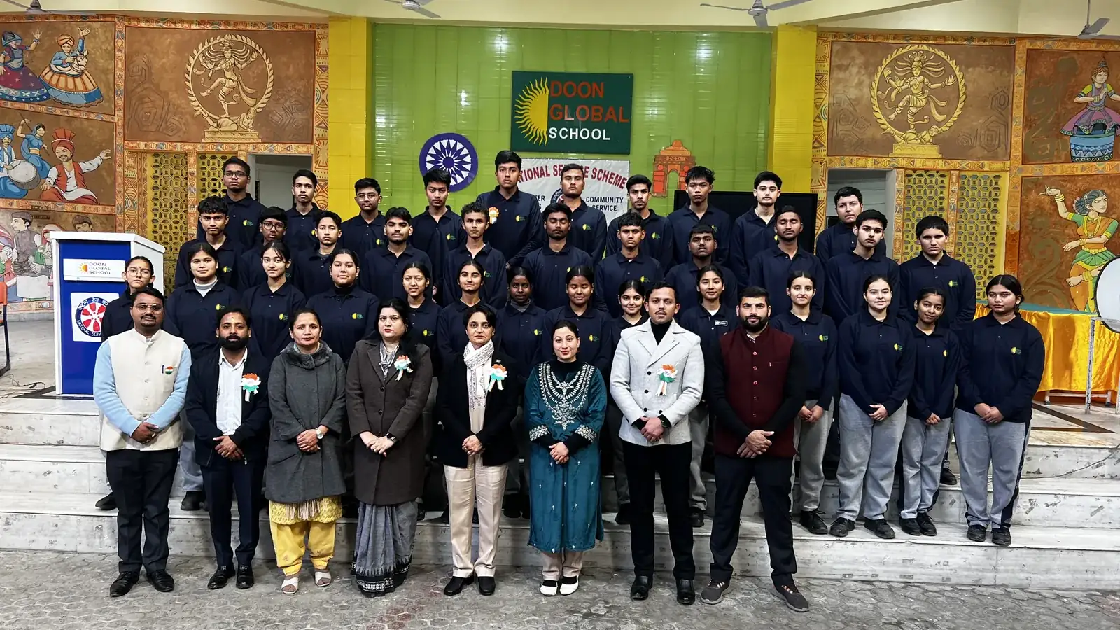 Senior students and teachers of Doon Global School in a group photograph at the school on Republic Day 2026