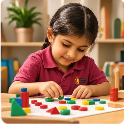 A child sorting coloured counters